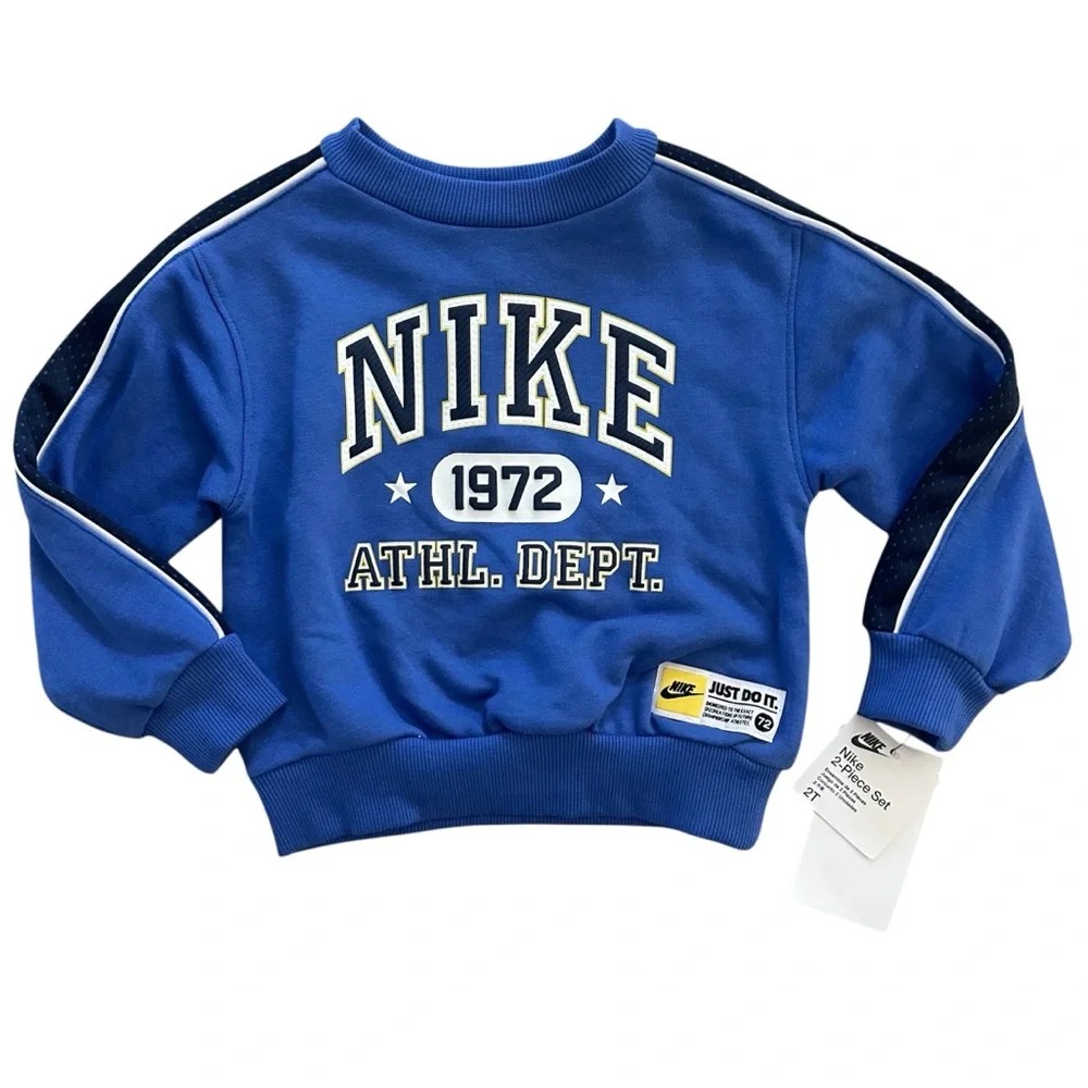 Nike Blue Sporty Athletic Crewneck Sweatshirt & Jogger Pants Boys Size 2T NWT